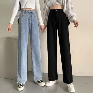 Broek hoge taille jeans vrouwen y2k losse broek dames jeans mom jeans hoge taille broek voor meisjes broek normaal retro zwart