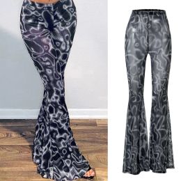 Broek Hoge Taille Print Flare-legging Vintage Flare-broek Dames Sexy Bodycon-broek Casual Bell Bottom-legging Pantalones De Mujer