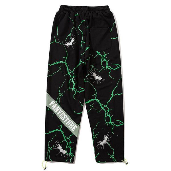 Pantalones Hip Hop Pantalones Dark Lightning Hombres Color Block Streetwear Pantalones de chándal Pantalones Harajuku Jogger Hombres Pantalones Neón Verde Gimnasio Pantalones Negro