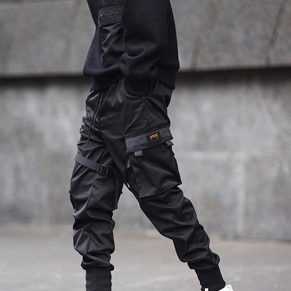 Pantalon offre spéciale hommes noir Hip Hop Cargo pantalon taille élastique survêtement pantalon de survêtement poches pleine longueur décontracté mode