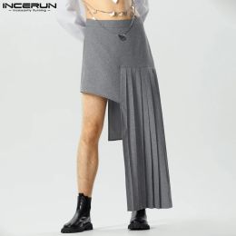 Pantalon INCERUN 2023 Style américain mode hommes pantalons faux deux pièces pantalons solides décontracté pressé plissé jupes courtes pantalon S5XL
