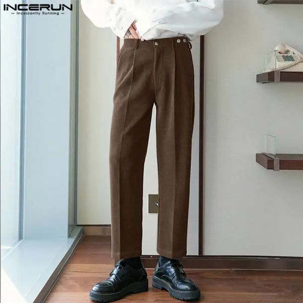 Pants INCERUN 2023, pantalones de estilo coreano para hombre, pantalones holgados de tubo recto, pantalones elegantes de pana sólida para hombre, superventas, S5XL