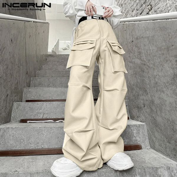 Pantalon Incerun 2023 Corée de style coréen solide de conception plissée multi-poche masculine pantalon pantalon de jambe droite à la jambe droite