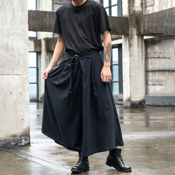 Pantalon Streetwear japonais Baggy mode décontracté pantalon large hommes Punk Hip Hop jupe pantalon noir sarouel pantalons culottes pour hommes unisexe
