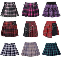 Calças estilo japonês kawaii xadrez saia plissada coreano preppy haruku vintage cintura alta mini saia uniforme escolar egirl streetwear