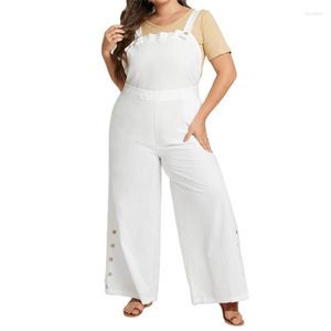 Broek jumpsuits plus size vonda 2022 dames romprers casual solide feestspeelsuits sexy mouwloos kantoor dames wide been femme