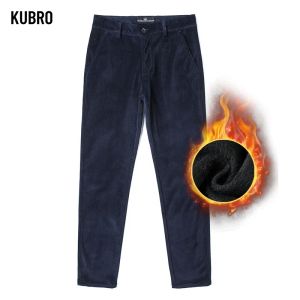 Pantalones KUBRO Marca de invierno Varios colores Polar recto Pantalones vaqueros cálidos y gruesos Pantalones de traje de cintura baja informales de negocios para hombres jóvenes clásicos