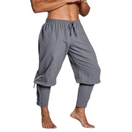 Broek kantup verband katoenen broek mannen middeleeuwse viking piraten kostuum larp losse capri -broeken baggy geweven joggers voor volwassen