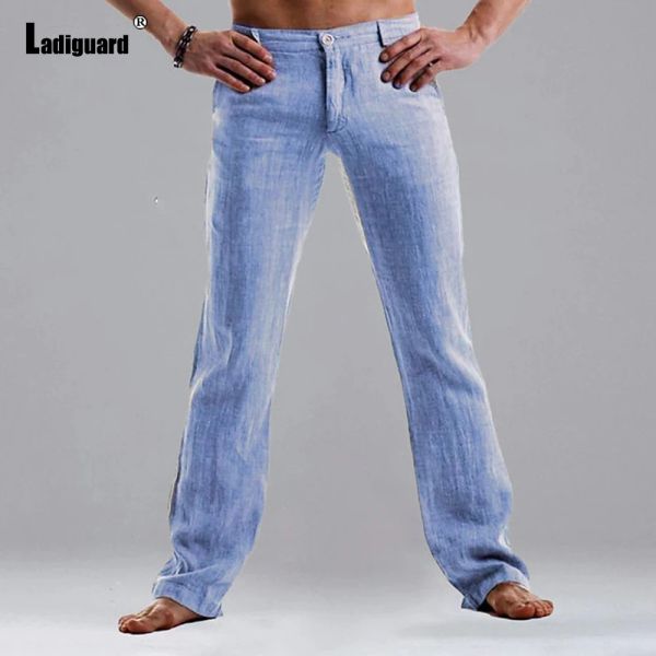 Pantalon Ladiguard 2023 hommes coton lin costume pantalon solide blanc décontracté pantalon droit grande taille hommes élégant mode costumes pantalon