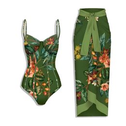 Pantalon Lanswe Sexy taille haute vert Floral 2023 nouveaux maillots de bain femmes une pièce maillot de bain couvrir ensemble imprimé body maillots de bain été