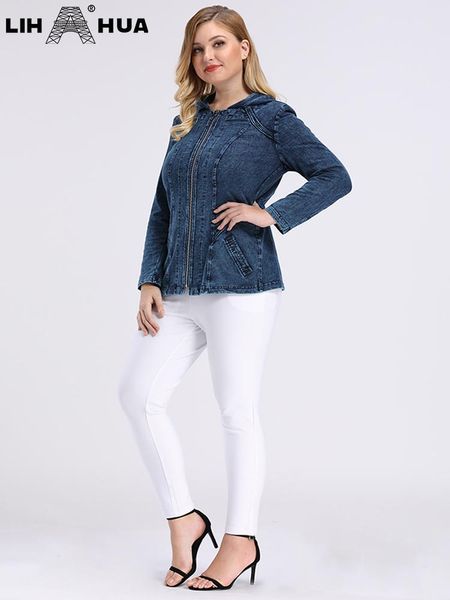 Pants Lih Hua Veste en jean à capuche grande taille pour femme en tricot de coton extensible à manches longues