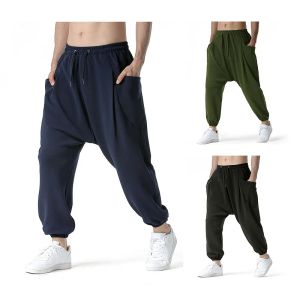 Broek losse casual schade broek mannen grote drop vracht jogger baggy yoga dance broek trekstring elastische taille training lange sportbroeken lange sportbroeken