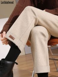 Broek Loribindwood Ninecent Wool Wideleg broek voor dames lente/herfst 2023 Nieuwe highwaisted, hangende, losse rechte broek
