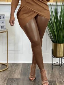 Pantalones LW Tallas grandes Cuero sintético Cintura alta Flaco Mujer Jeans Traje Leggings Casual Chica
