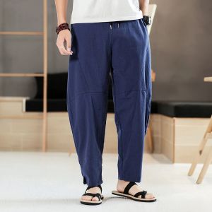 Pants M5XL homme grande taille lin pantalon ample Style chinois sarouel taille élastique couleur unie pantalon ample décontracté mâle XXXXXL
