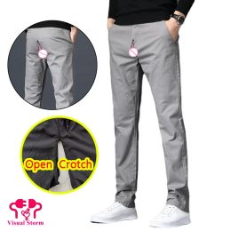 Broek man casual open kruis potloodbroek smart casual verborgen zipper hoogbouw Koreaanse stijl modewear crotchless broek.