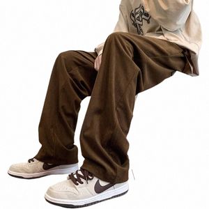 Pantalones hombres americano streetwear pana primavera moda suelta simple casual fi sólido todo-fósforo ropa diaria ropa de hombre r8SF #