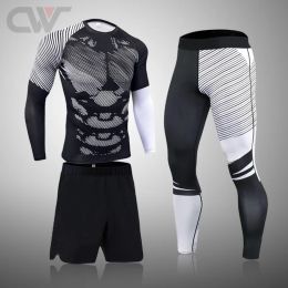 Broek mannen compressie sets mma lange mouw t -shirt heren strakke broek fitness bodybuilding kleding running rashguard sportpak mannen