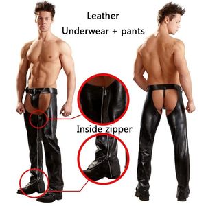 Pantalones Hombres Chaps de vaquero Pantalones con tangas Pantalones de cuero Mangas Chap sin culo sexy para hombres Pantalones de moto Trajes geniales Ropa de stripper para adultos