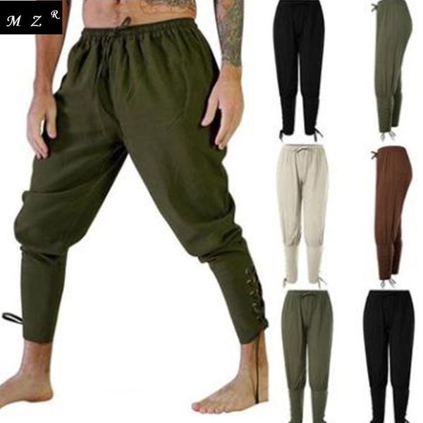 Pantalones para hombre, disfraz de pirata vikingo Medieval de Halloween, pantalones con cordones, Larp, Cosplay, pantalones celtas, traje, pantalones de algodón con cordones de talla grande