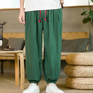 Pants Men Sarouel ample été décontracté solide coton lin pantalon hommes mode cordon cravate taille pantalon hommes automne pantalons longs