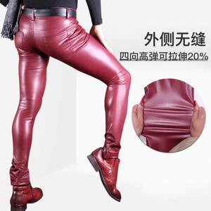 Broek mannen nieuwe magere pantalon strakke latex lederen broek close -faux lederen legging potlood broek motorfiets casual bodems