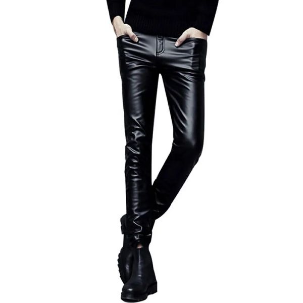 Pantalon Men Nightclub Singer Punk Hiphop Skinny Le cuir Pantal