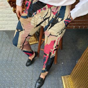 Broek mannen potlood gedrukt elastische magere kledingbroek casual werk zakelijke formele lange broeken hiphop outdoor mode herenbroek