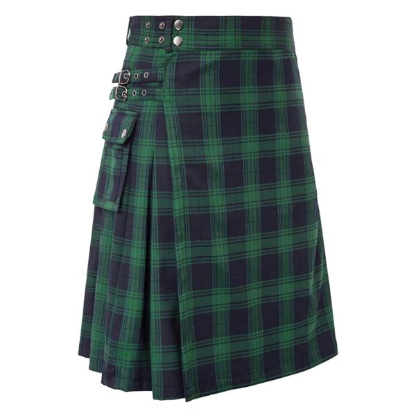 Pantalon Men Jupe plissée Mode verte Scottish Style Coureau Couleur Couleur Solide Jupe plissée Jupe mâle décontractée Saint Patrick