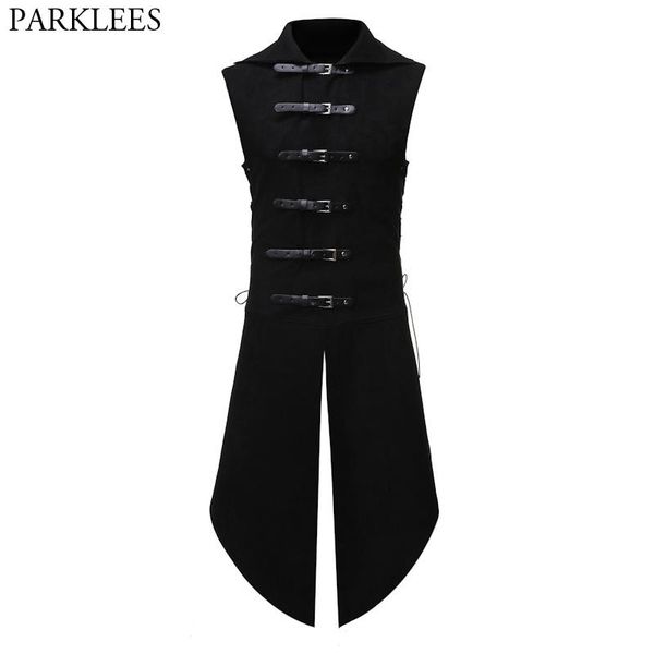 Pantalones Chaleco Veet Steampunk gótico negro para hombre, chaleco victoriano medieval con doble botonadura, chalecos de traje, abrigo de cola, disfraz de fiesta de graduación para escenario