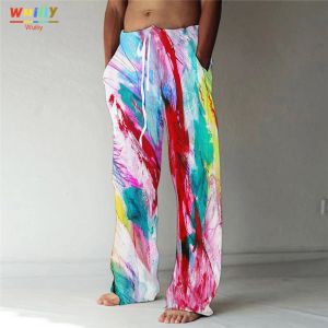 Pantalon pantalon coloré pantalon droit 3d arc-en-ciel imprimé draw-craqustre de conception de poche avant pantalon graphique confort doux