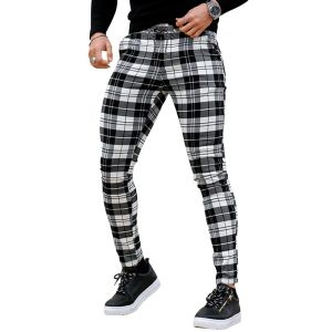Pantalon masculin de mode décontracté petit chèque pantalon rétro midwaist et version coréenne masculine du pantalon hip hop de rue de la station de grande rue