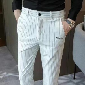 Broek heren golfbroek witte verticale streep casual zakelijke broek zomer trendy fit voeten broek golfgolf