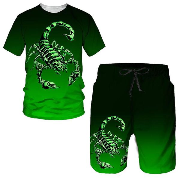 Pantalones Camiseta de escorpión verde para hombre Chándal con estampado 3d / pantalones Top con gráfico de veneno Top con gráfico de calle Hombres / mujeres Hip Hop Traje masculino de verano