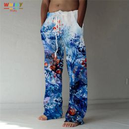 Pantalon de peinture pour hommes fleur art décontracté pantalon peinture baggy pantalon poches à crampon pantalon de taille élastique confort yoga confort