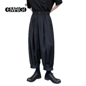 Pantalon pour la taille élastique plissée pour hommes lacets japon
