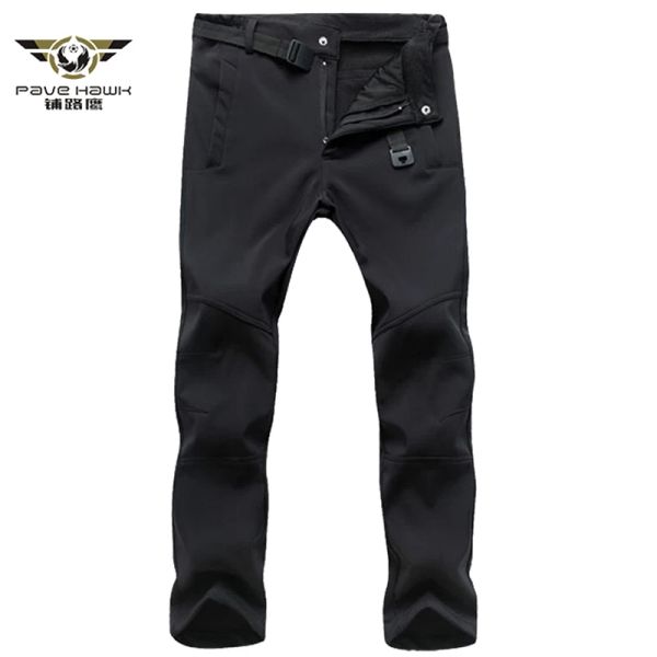 Pantalones de invierno para hombre, pantalones gruesos y cálidos de lana con piel de tiburón, pantalones militares tácticos informales, prendas de vestir impermeables elásticas para hombre, pantalones de chándal