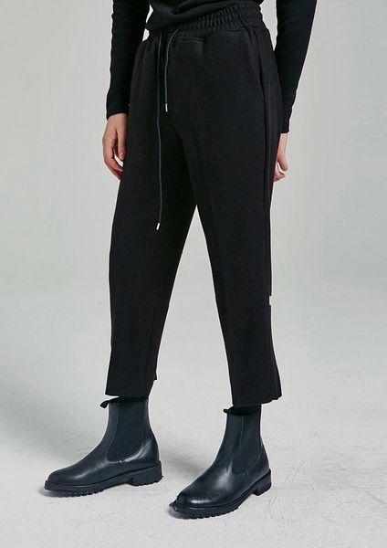 Pantalon en laine pour hommes, coupe cintrée, élastique à neuf points, Double couche épaisse, mode jeunesse urbaine, hommes noirs