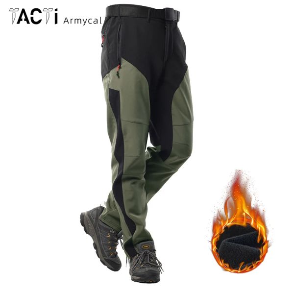 Pantalones de invierno para hombre, pantalones cálidos de lana para exteriores, nieve, Camping, senderismo, pantalones Cargo Softshell, pantalones transpirables a prueba de viento, pantalones de chándal