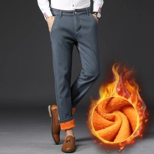 Pants Hommes hiver neige chaud pantalon thermique jambe droite Cool pantalon ample épaissir polaire longue coréenne affaires bleu gris kaki pantalon