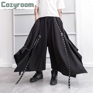 Broek mannen yamamoto stijl heren en dames culottes klinknagel lint decoratie losse breedbeenbroek, kapper lente zomer