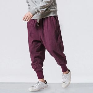 Pantalons pour hommes leggings décontractés japonais style rétro pantalon de couleur unie lâche