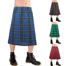 Pantalon Kilt traditionnel à carreaux pour hommes, ceinture plissée, chaîne bilatérale, marron, gothique, Punk, tartan écossais, jupes