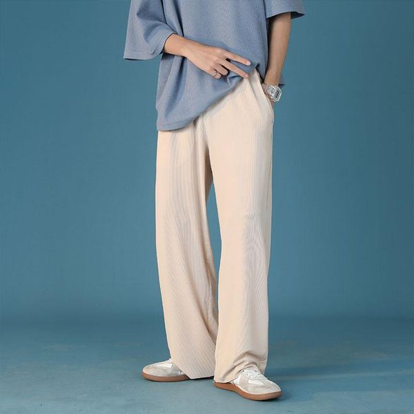 Pantalon sarouel coréen en soie glacée pour hommes, Streetwear d'été, jogging Harajuku, pantalon de survêtement Hip Hop décontracté, noir/kaki/bleu marine, 2021