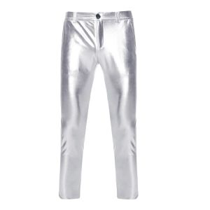 Broek heren pu faux motorfietsbroek rechte been broek 2023 glanzend zilver gecoate metallic broek mannen nachtclub podium kostuum homme homme