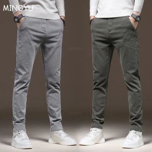 Pantalon mingyu marque tout nouveau travail de travail de travail de travail extensible mâle coton slim fit gris gris coréen automne hiver épais pantalon décontracté mâle