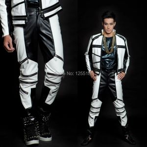 Pantalon nouveau costume de mode masculin Bloc de couleur noir et blanc MZ Version générale du pantalon de dance-glissière pantalon pour hommes