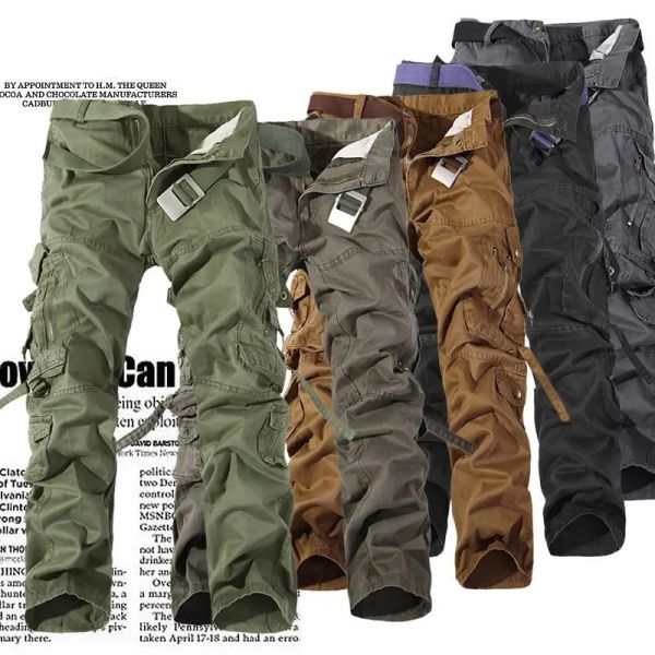 Pants Nouveaux hommes Cargo pantalon 6 couleur armée vert grandes poches décoration hommes pantalon décontracté facile à laver mâle automne armée pantalon grande taille 42