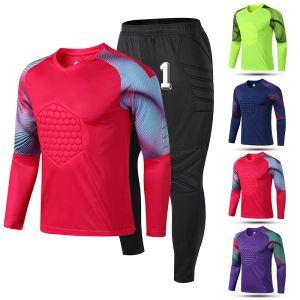 BROEK NIEUWE MEN's volwassen voetbal keeper uniform beschermende spons lange mouw kinderen training voetbal doelman voetbal jersey topbroek