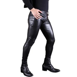 Pantalon nouveau pantalon en cuir skinny de taille moyenne masculine